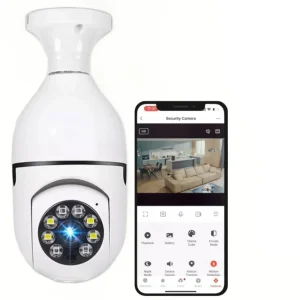 Lâmpada WiFi E27 com Câmara Segurança HD Tuya Smart - Visão Noturna, Áudio Bidirecional, Detecção Movimento